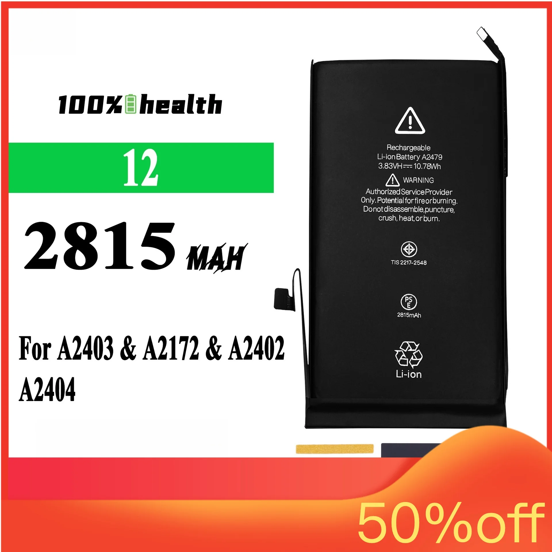 2815mah for IPhone 12 12Pro Phone Battery for A2403 A2172 A2402 A2404 No Pop-up Window No Need To Spot Weld Lithium Battery