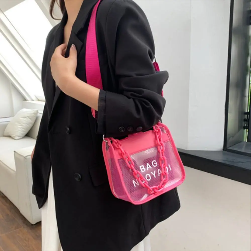 Transparent PVC Shoulder Bag Simple Candy Color Letter Messenger Bag Tote Bag Camera Phone Bag for Women