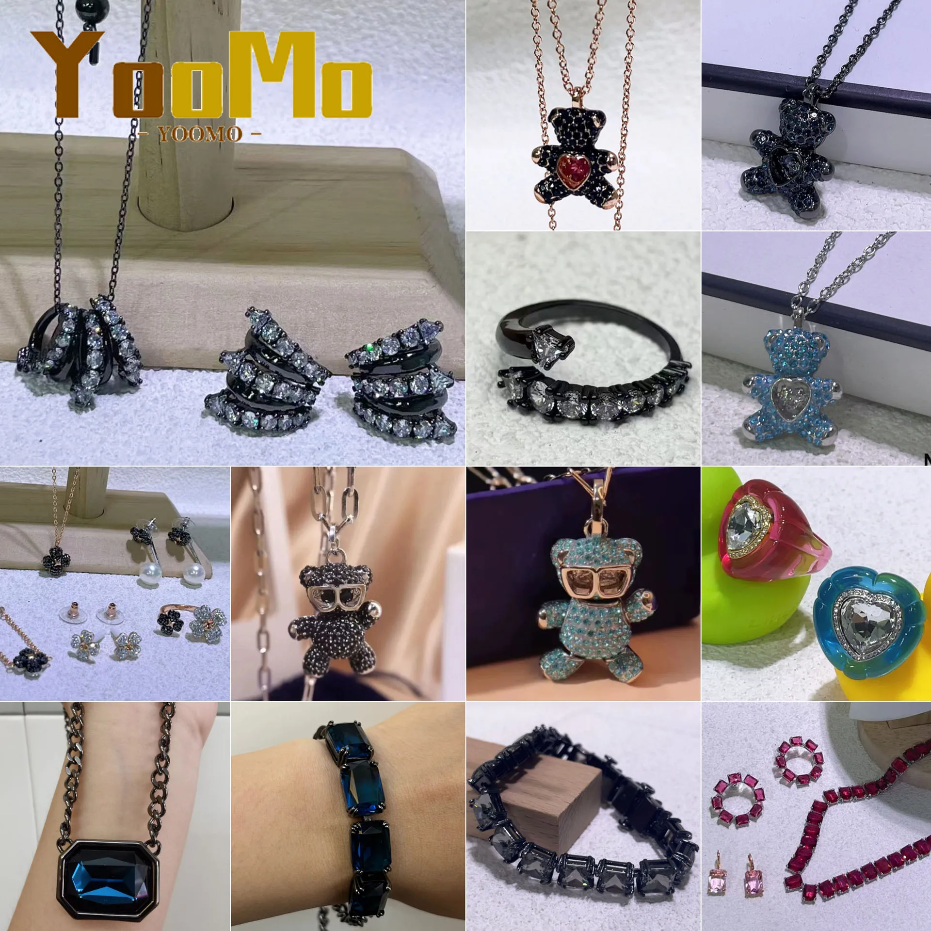 

Black Label Pink Collection Luxury Brand Exquisite Charming Jewelry Set Necklace Earrings Bracelet Austrian Crystal Women's Gift