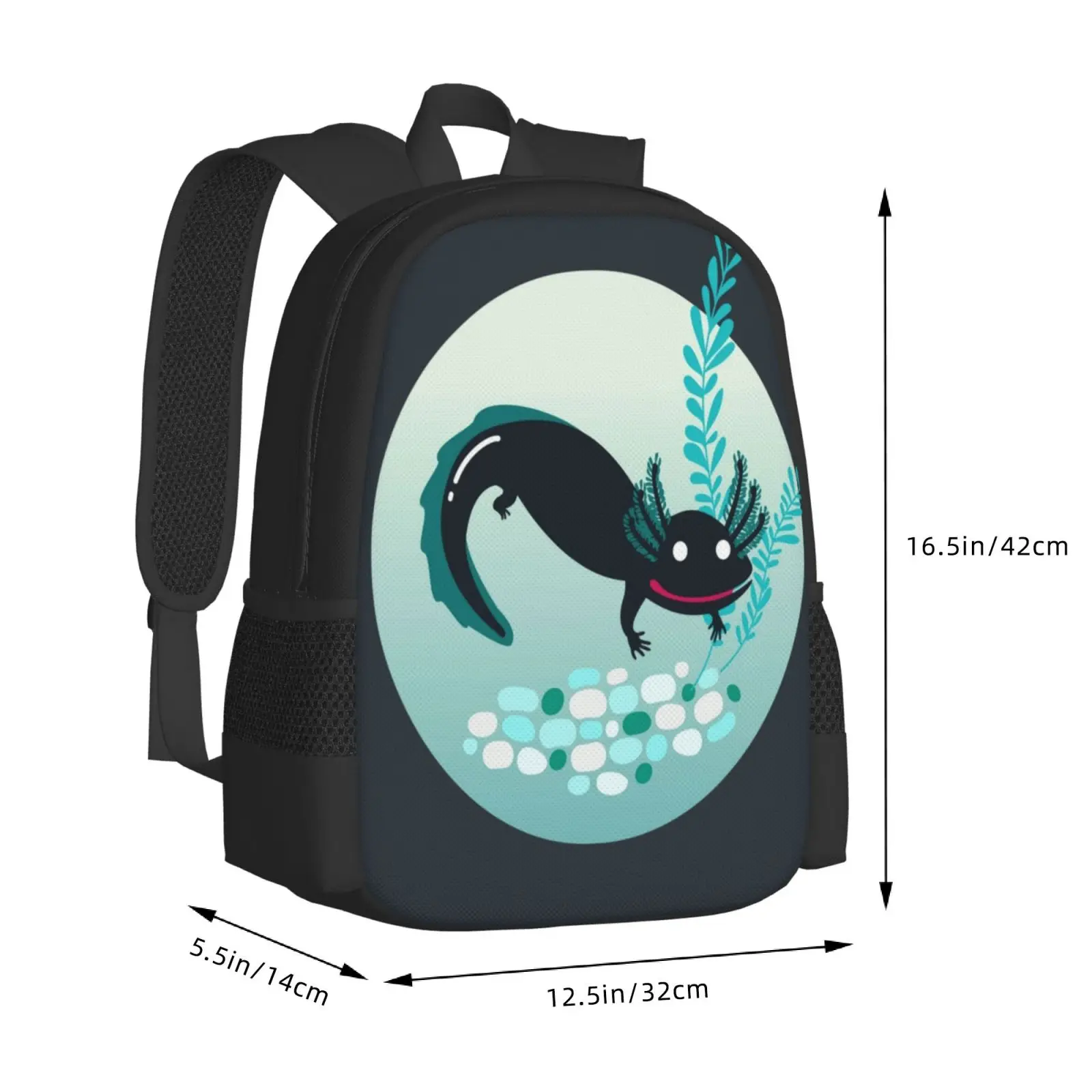 A Lotl Axolotl-mochilas escolares de viaje para ordenador portátil, con diseño de patrón, criaturas acuáticas subacuáticas, de color verde azulado raro