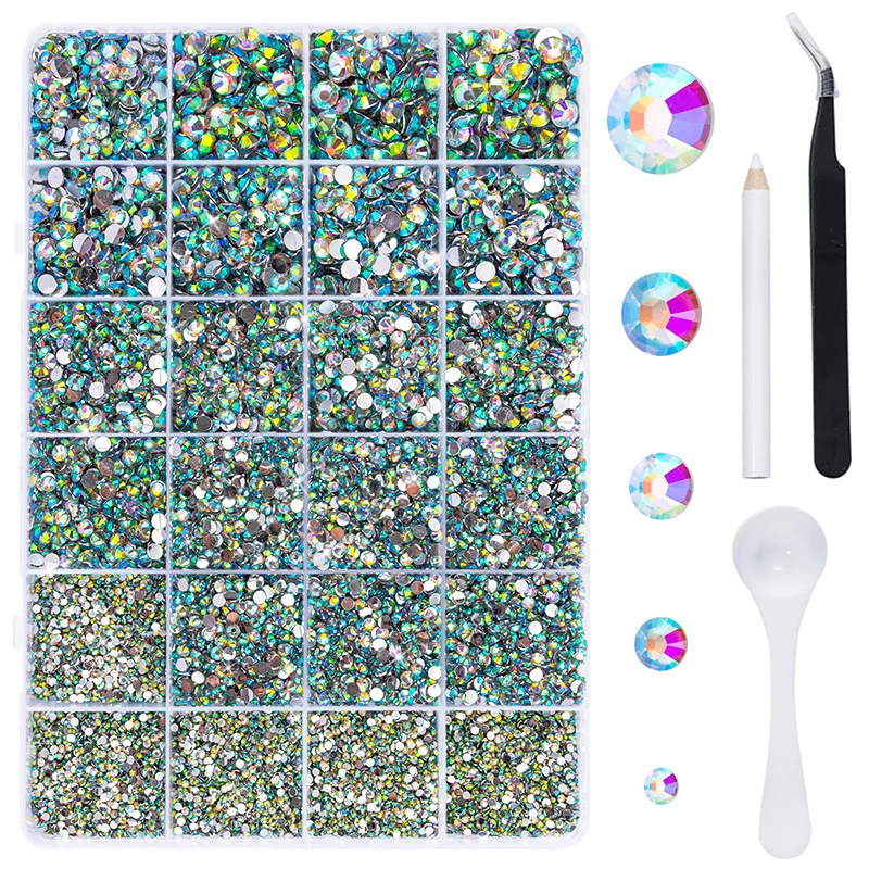 

30000Pcs Clear AB Resin Rhinestone Set 2-6mm Flat Round Non Hotfix Crystal DIY Nail Clothing Decoration Accessories with Tools