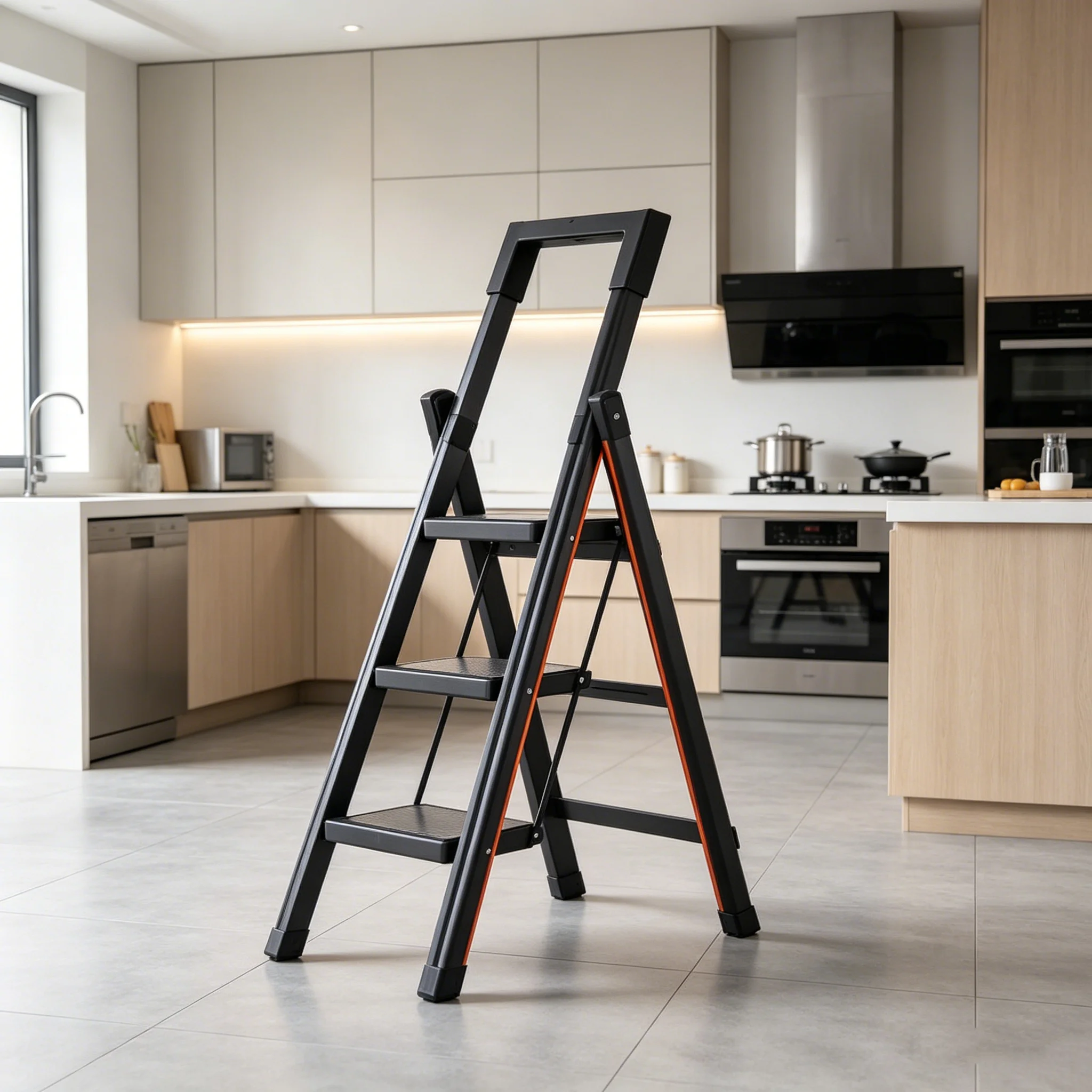 Escalera Plegable para el Hogar, Silla Escalera de Acero al Carbono, Taburete Portátil Multiusos, Escalera para Cocina, Ahorro de Espacio