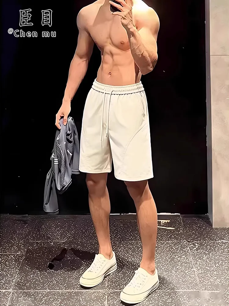 

American Sle Qui Dry Sports orts Men's Summer Thin Ice Silk Fitn Pants Baskeall Oblique Cut Five-Quarter Mid-Pants