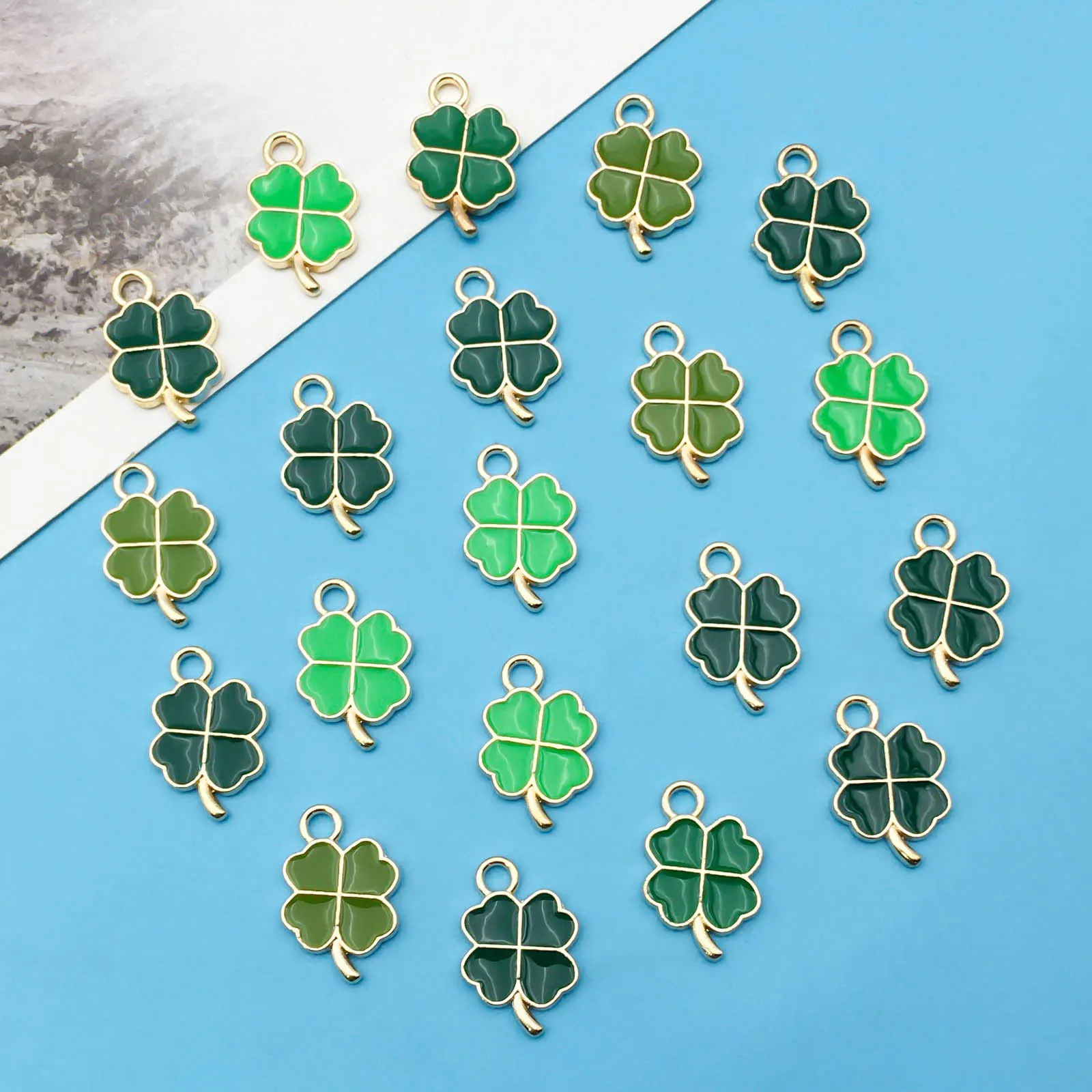 20/48Pcs Enamel Green Four-leaf Clover Charms Pendant For St. Patrick\'s Day DIY Necklace Bracelet Earrings Jewelry Making