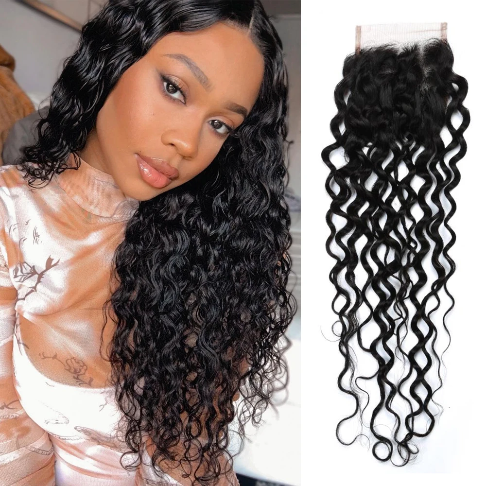 16A Water Wave Transparent HD Lace Closure 4x4 Lace Closure Free Part Closure Water Wave Human Hair Closure 150% Density Sof
