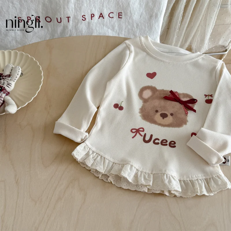 

Girls' Long SleevestT-shirt Spring and Autumn New Style Little Girl Baby Fashionable TopTEarly Autumn Children's Base Shirt