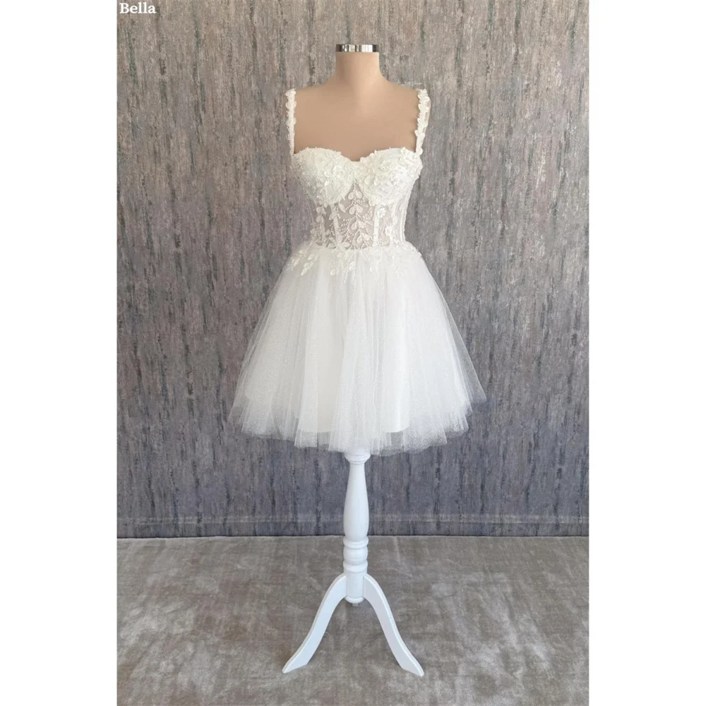 Vestido de fiesta Bella personalizado con tirantes finos, escote corazón, minivestido de tul, vestidos de graduación, encaje floral 3D, corte A, juvenil, para despedida de soltera