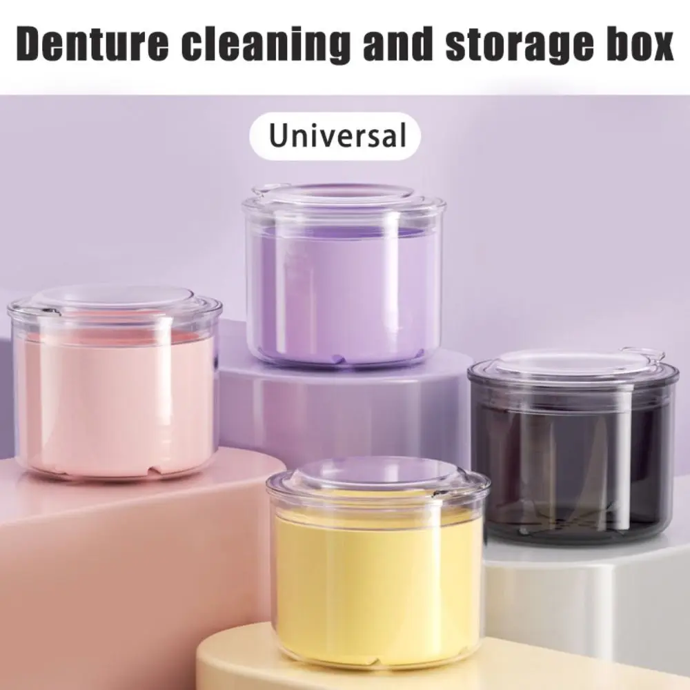 

Large Capacity Leakroof Purple Denture Cup New Material Dustproof Denture Bath Case Waterproof with Brush Denture Soaker