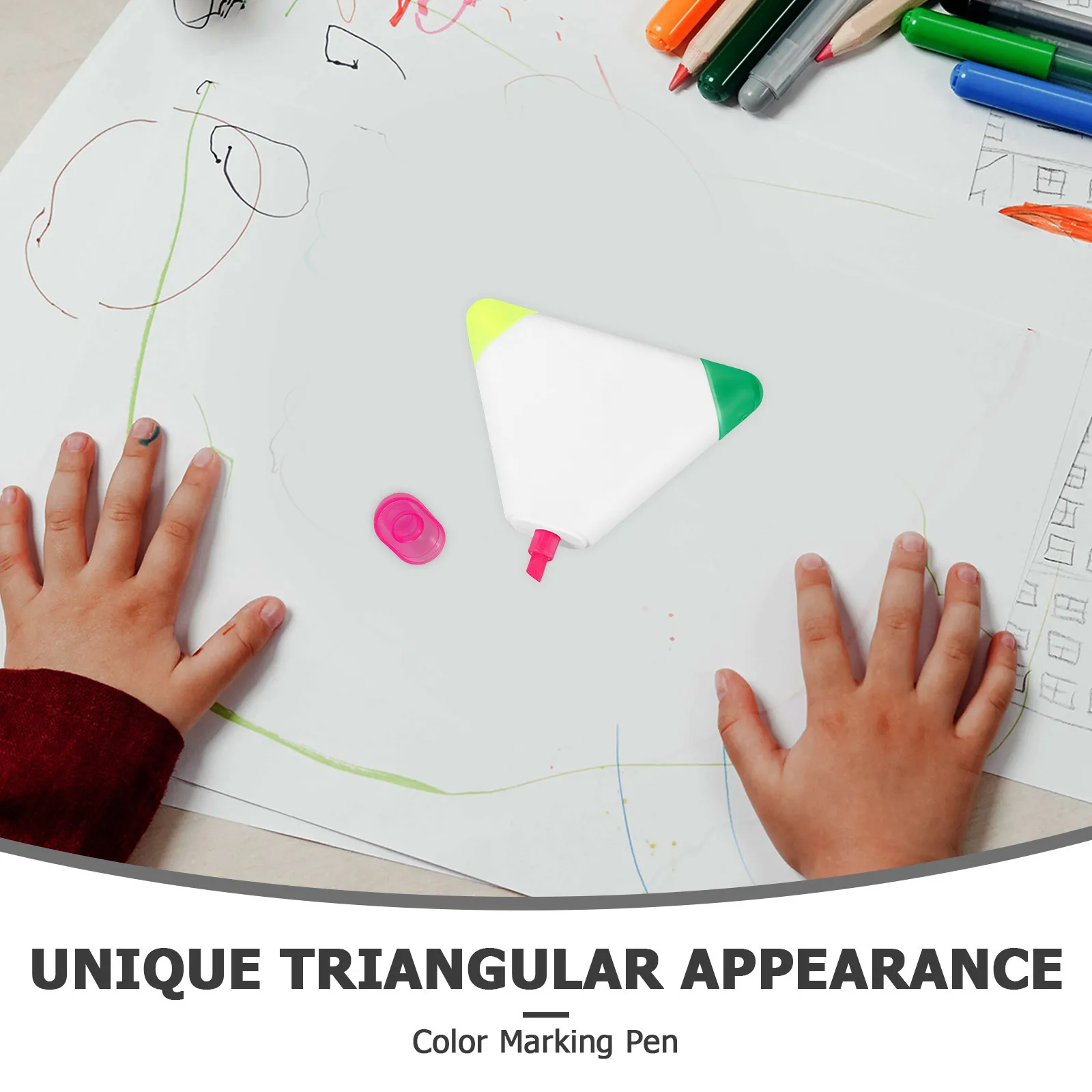 

4pcs Triangular Highlighter Multicolored Fluorescent Marker Pen Strong Coverage For Notes Study Office Scrapbooking Use