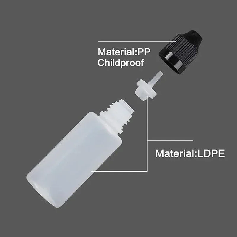 30Pcs Empty 3ml-120ml Squeezable Plastic Dropp Bottles Mini Eye Liquid Dropper Container With Color CRC Cap with Free Funnels