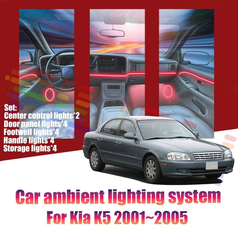 Luces LED Ambientales para Kia K5 2001~2005 MS MK1, Luces de Atmósfera Coloridas, Tira de Neón Interior para Auto, Iluminación RGB de 64 Colores, Accesorios para Auto