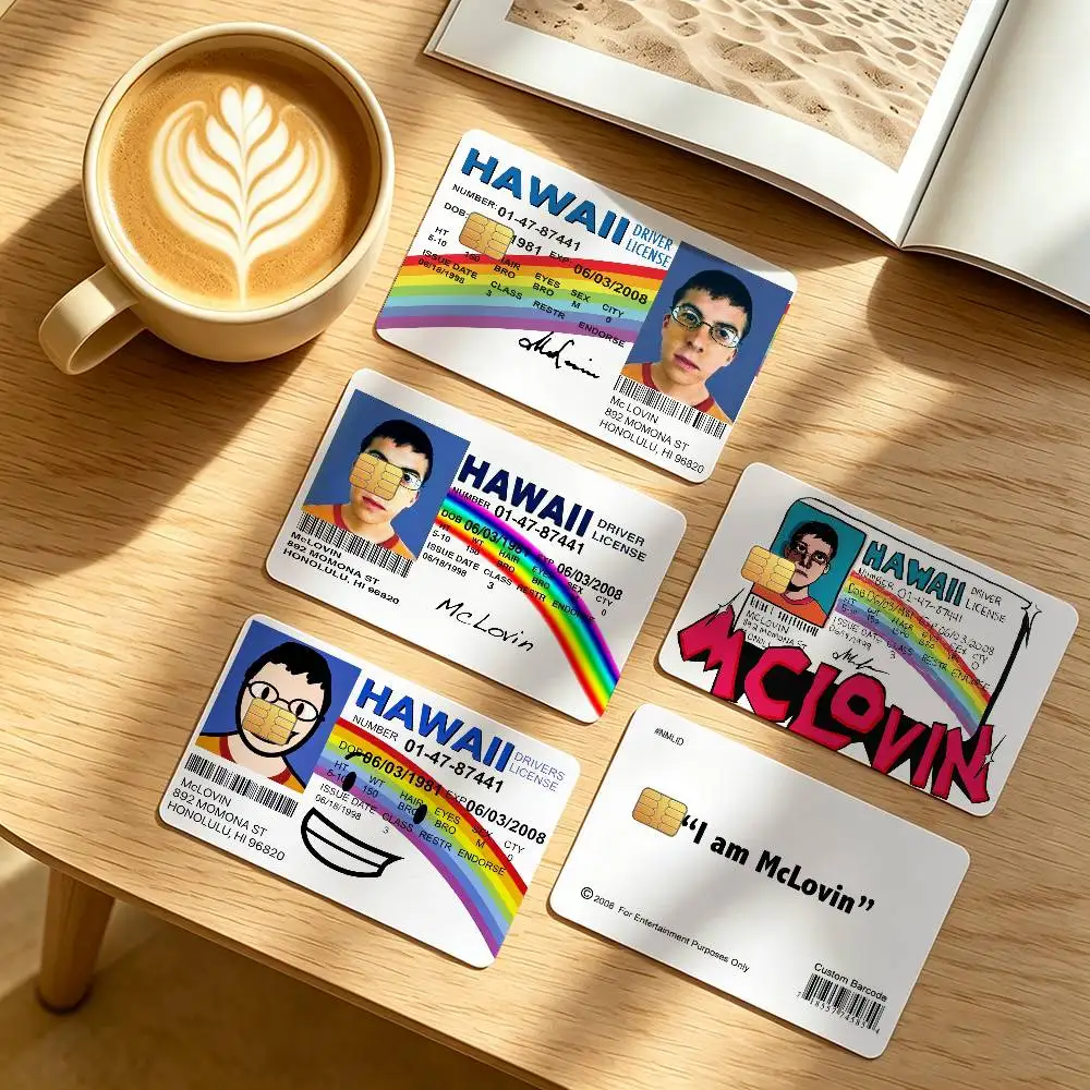 S-Superbad McLovin Fogell ID Credit Card Public Transportation Cards Protective Sticker Waterproof Card Face Decoration 4PCS