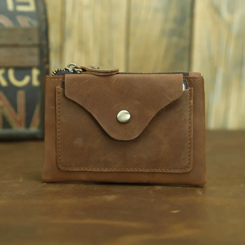 

Men's and women's purse Short zipper cross thin card bag Stylish driver's license buckle retro mini coin purse