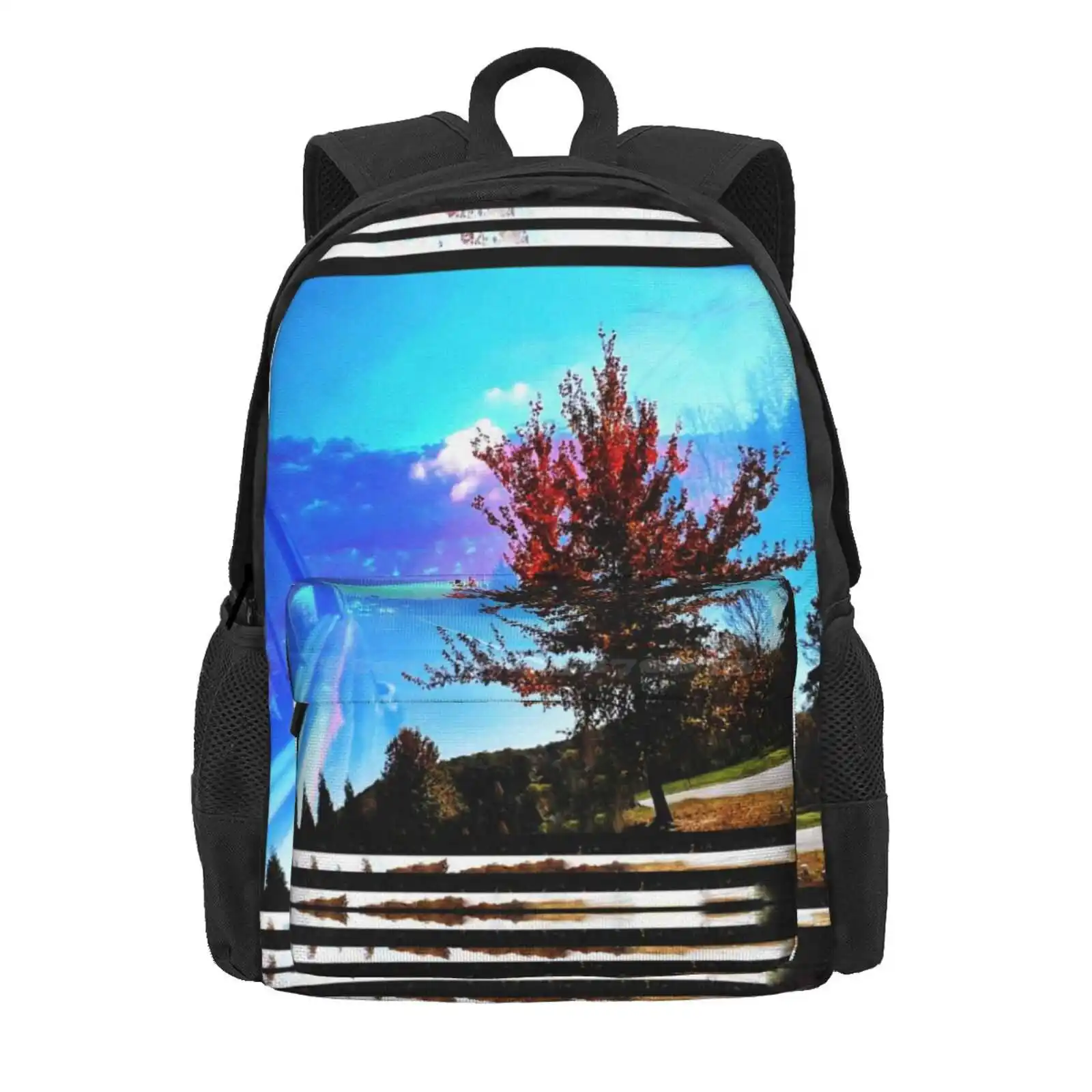 [Pre]Post-2023 Post Hot Sale Schoolbag Backpack Fashion Bags Blue Sky Red Tree Car Collage Frame Chaos Original