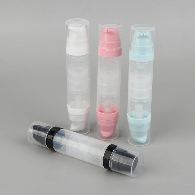 5ml + 5ml dupla cabeça imprensa a vácuo tipo spray/loção garrafa recarregável maquiagem cosméticos creme gel hidratantes recipiente líquido