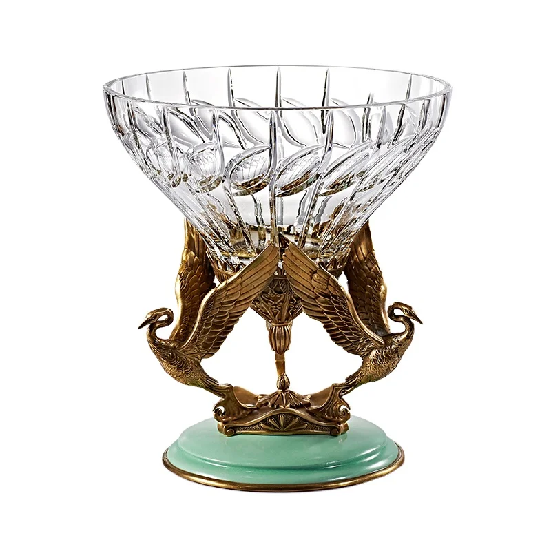 

New Design Luxury Fashion Brass Crystal Home Furnishing Hotel Dining Table Decoration Accessories, Large Round Fruit Plate