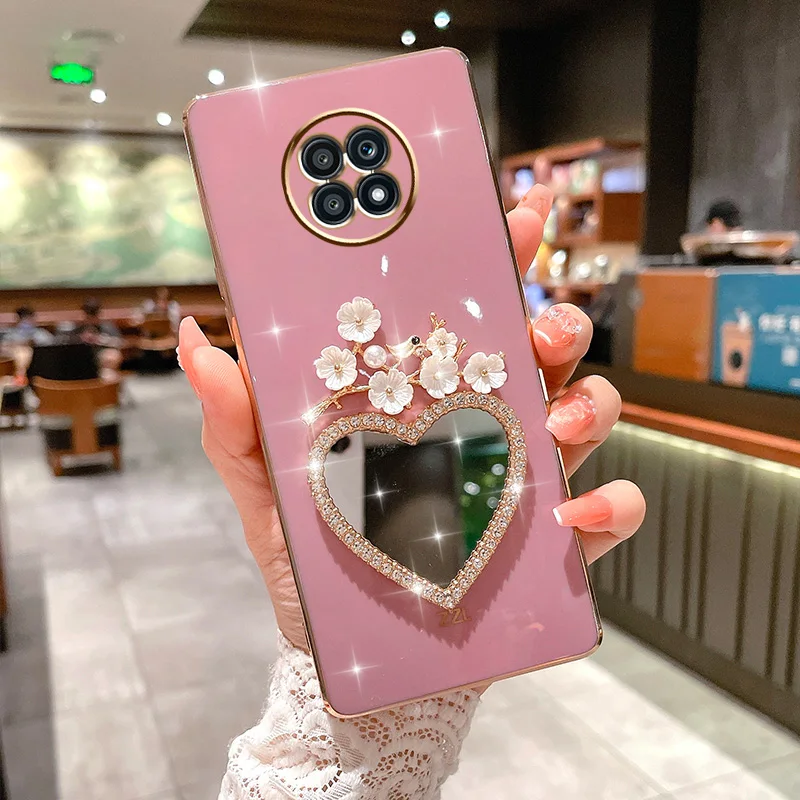 

Plating Glitter Heart Mirror Case For Motorola E13 E20 E22 E32 G30 G40 G60 G60S G52 G73 G72 G7 G8 G9Play Power Plum Flower Cover
