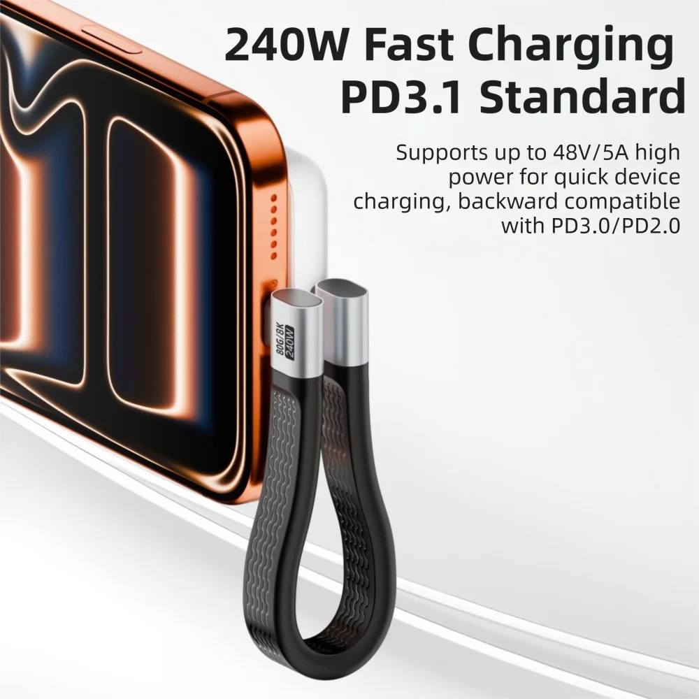 High Speed PD 240W USB4.0 Type-C Cable 8K 60HZ 80Gbps Charging Line Thunder-bolt 4 Short USB-C Data Cord for Laptop Mobile Phone