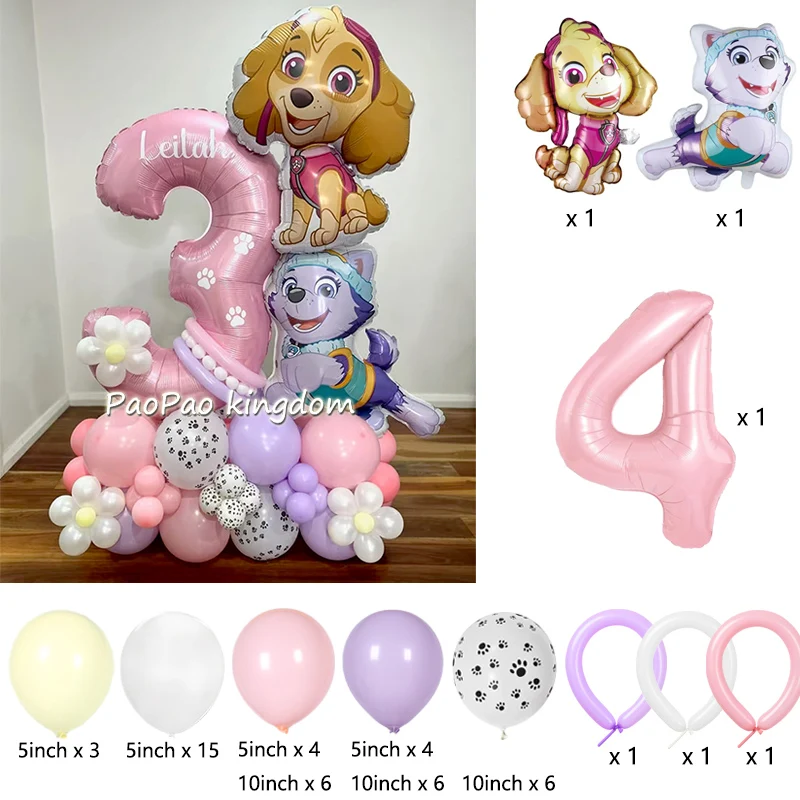 Cartoon Paw Patrol Aluminum Foil Balloons Set Number Birthday  for Kids Birthday Party Baby Shower Decorations Gifts