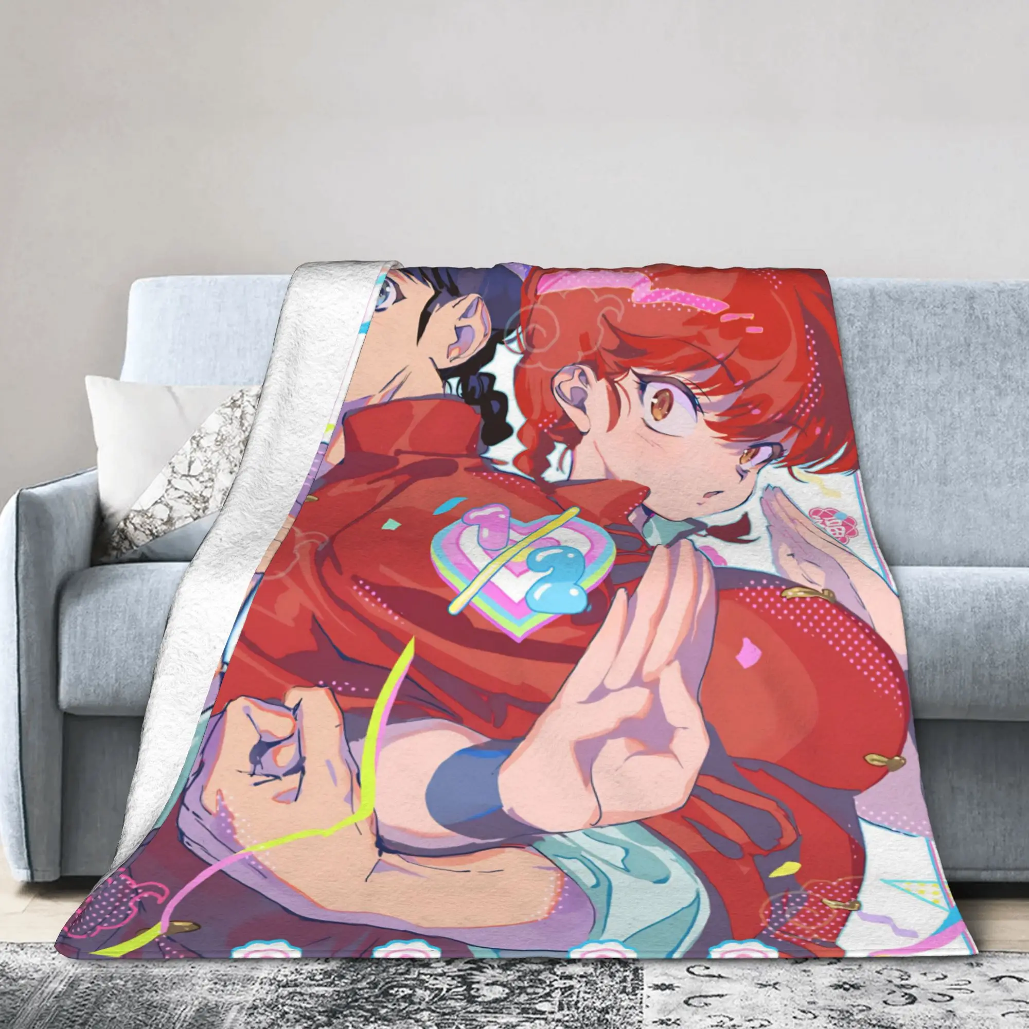Ranma Japanese Anime Blanket Coral Fleece Plush Winter  Breathable Ultra-Soft Throw Blanket for Sofa Office Rug Piece