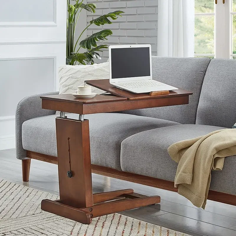 Table solid wood laptop table, small apartment bedroom, foldable mobile, lifting lazy bed desk