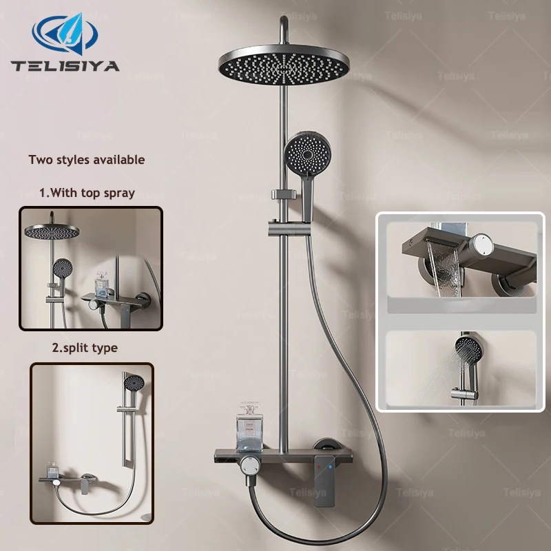 

Gray Bathroom Shower Set Rainfall Shower Faucet Set Apartment Hotels Household multifunctional Split Bathtub Showers