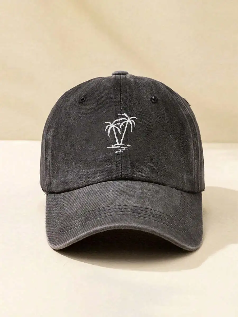 

Embroidered Palm Tree Washed Denim Baseball Cap Sun Protection Outdoor Leisure Hat For Adults
