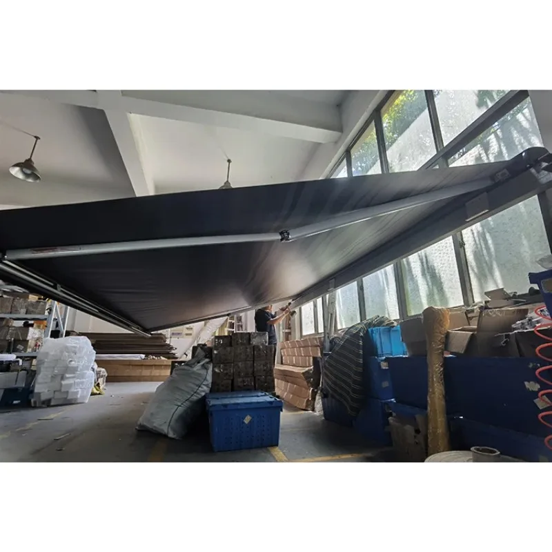 Waterproof PVC Awning Cloth Black Or Gray Camping Awning Auto With Remote Control And LED Light Awning For Camper