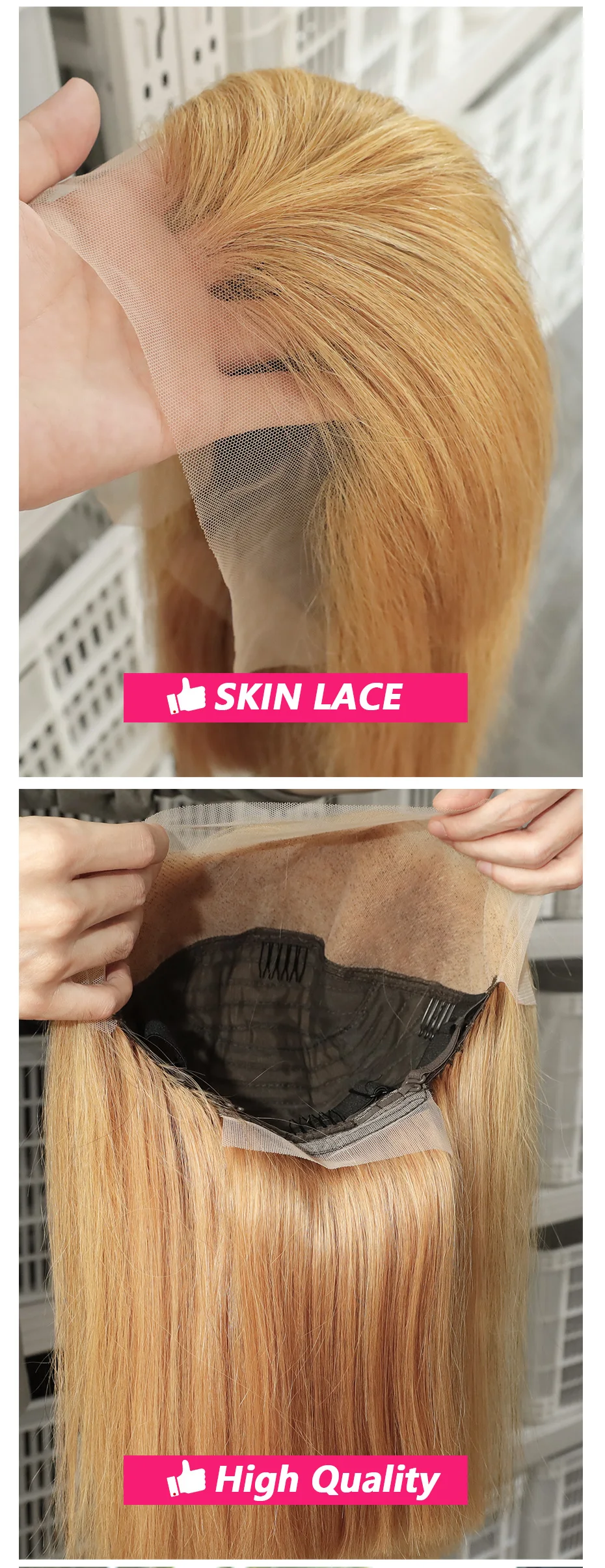 # 27 Honigblond 13x4 Lace Frontal Bob Perücken 100% Echthaar gefärbtes rohes vietnamesisches Haar 5x5 kleberlose Perücke doppelt gezogen vorgezupfte Perücke – Detail 4