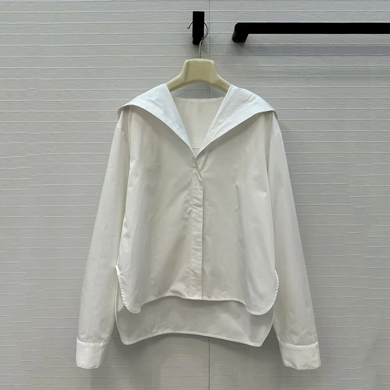 

Women's hooded V-neck shirt, fashionable casual simple top, high-quality pure cotton shirt, autumn, new style, 2025, y2k