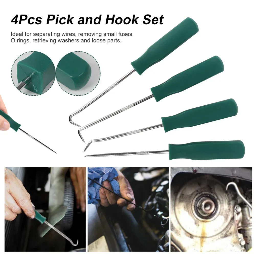4Pcs Car Auto Vehicle Oil Seal Screwdrivers Set O-Ring Seal Gasket Puller Remover Pick Hooks Repair Extractor Garage