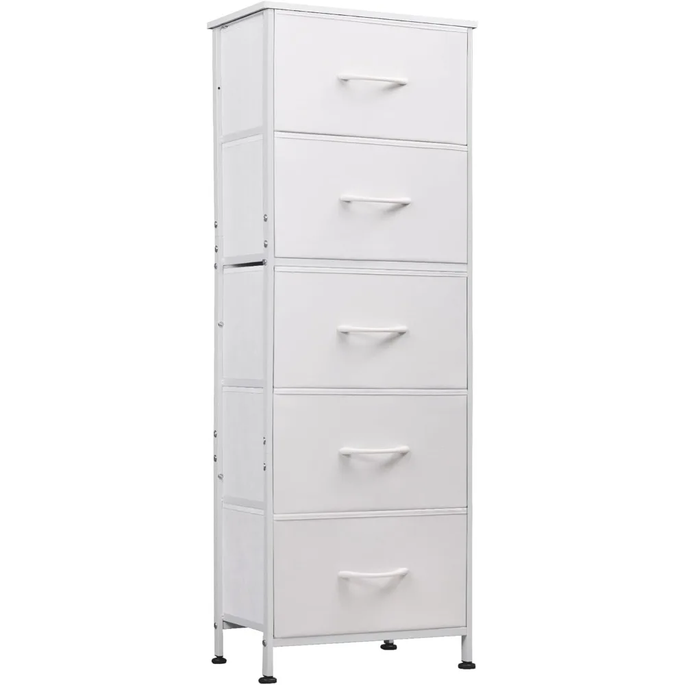 

Fabric Dresser, 5-Drawer Tall Dresser for Bedroom, Storage Dresser Organizer with Fabric Bins, Wood Top, Sturdy Steel Frame, Ch