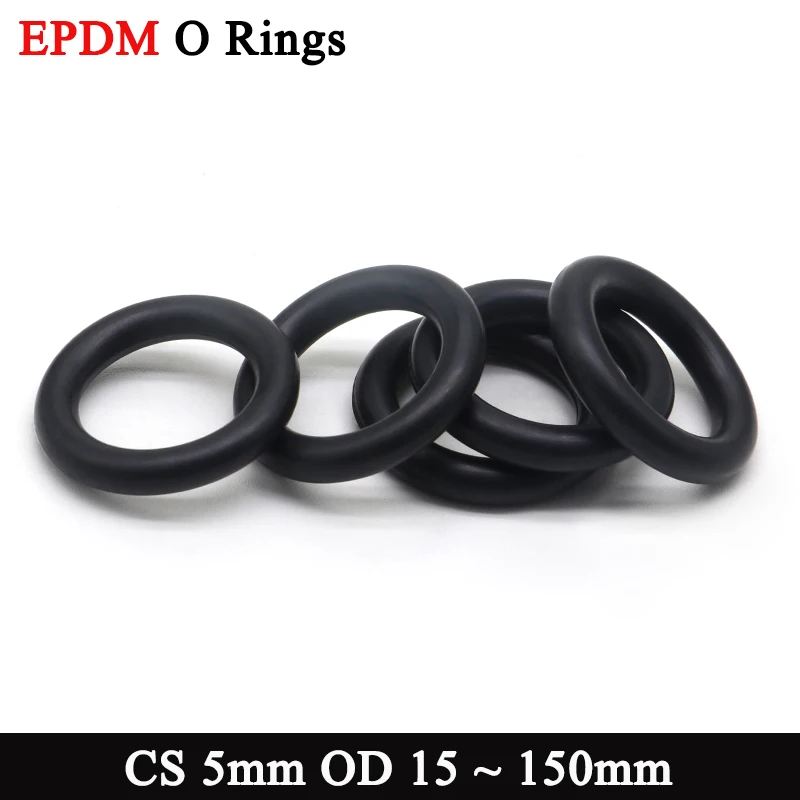 

10Pcs EPDM O Rings Black CS 5mm OD 15 ~ 150mm Acid and Alkali Resistance Water Resistance Friction Resistance o-ring