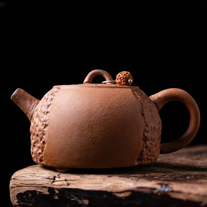 

100ML Old Rock Mud Coarse Pottery Hammer Pattern Teapot Kung Fu Tea Set Tea Kettle Retro Teapot Ceremony Making
