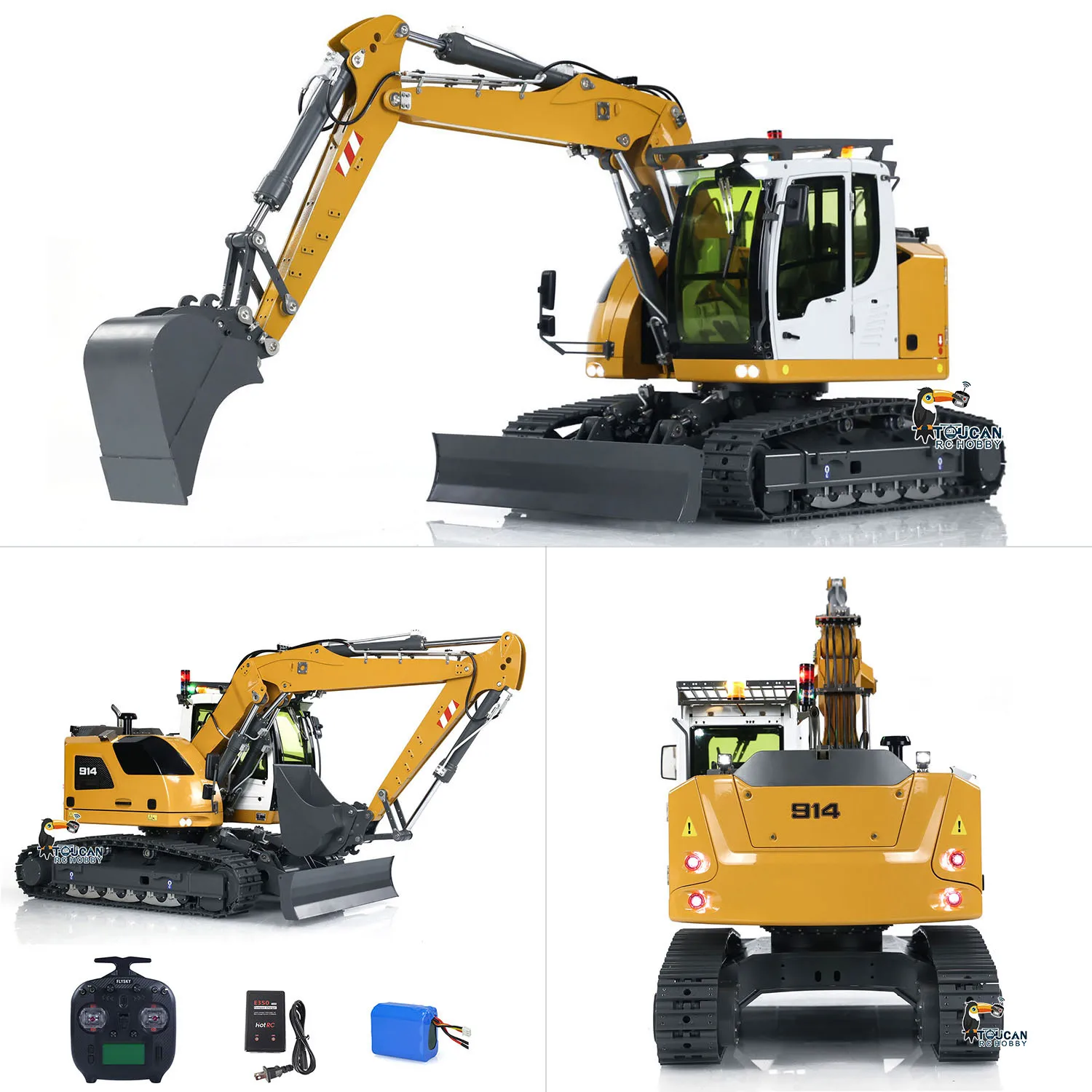 914 CUT Modello 1/14 RC Escavatore idraulico 5CH Valvola in metallo Telecomando Scavatore Spia Flysky ST8 Sistema audio radio