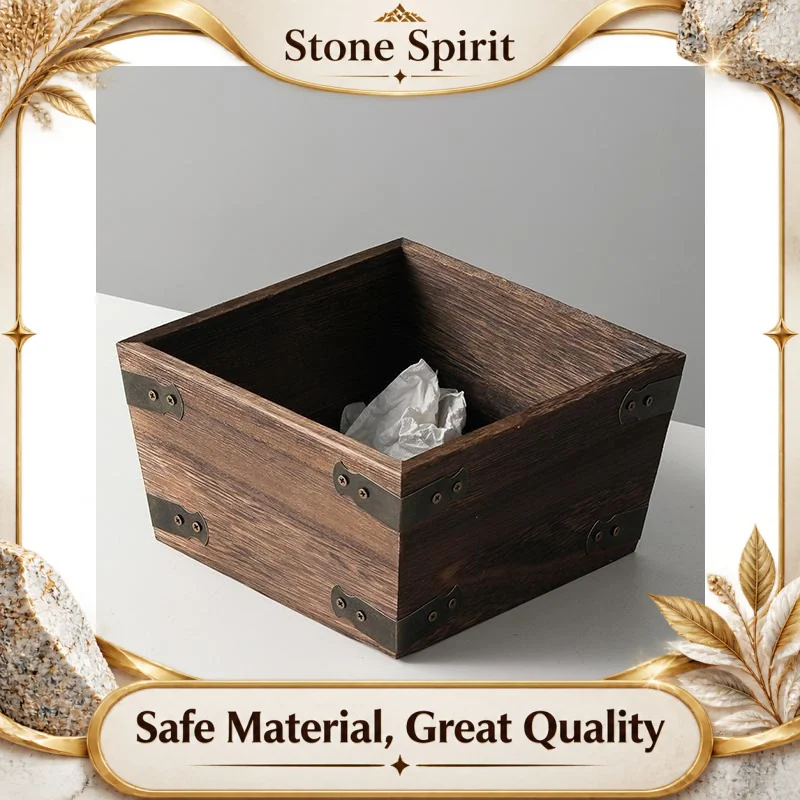 Retro Wooden Desktop Trash Can,  Creative Tabletop Garbage Bin for Living Room Coffee Table Dining Table, Home Decor Storage box