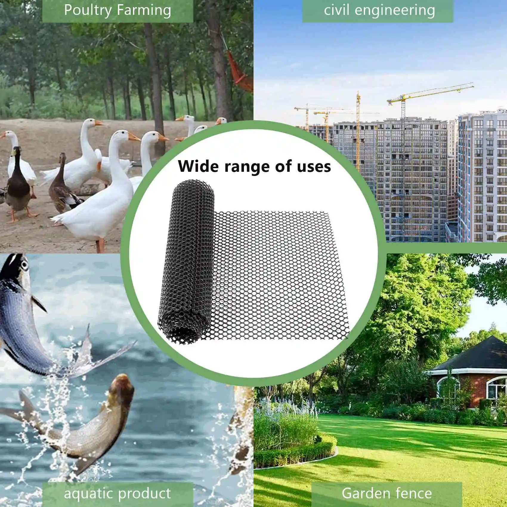 PZHI Plastic Chicken Fence Mesh, 15.7x120 Inch Hexagonal Poultry Fencing Wire for Gardening, Chicken Wire Frame, Black,