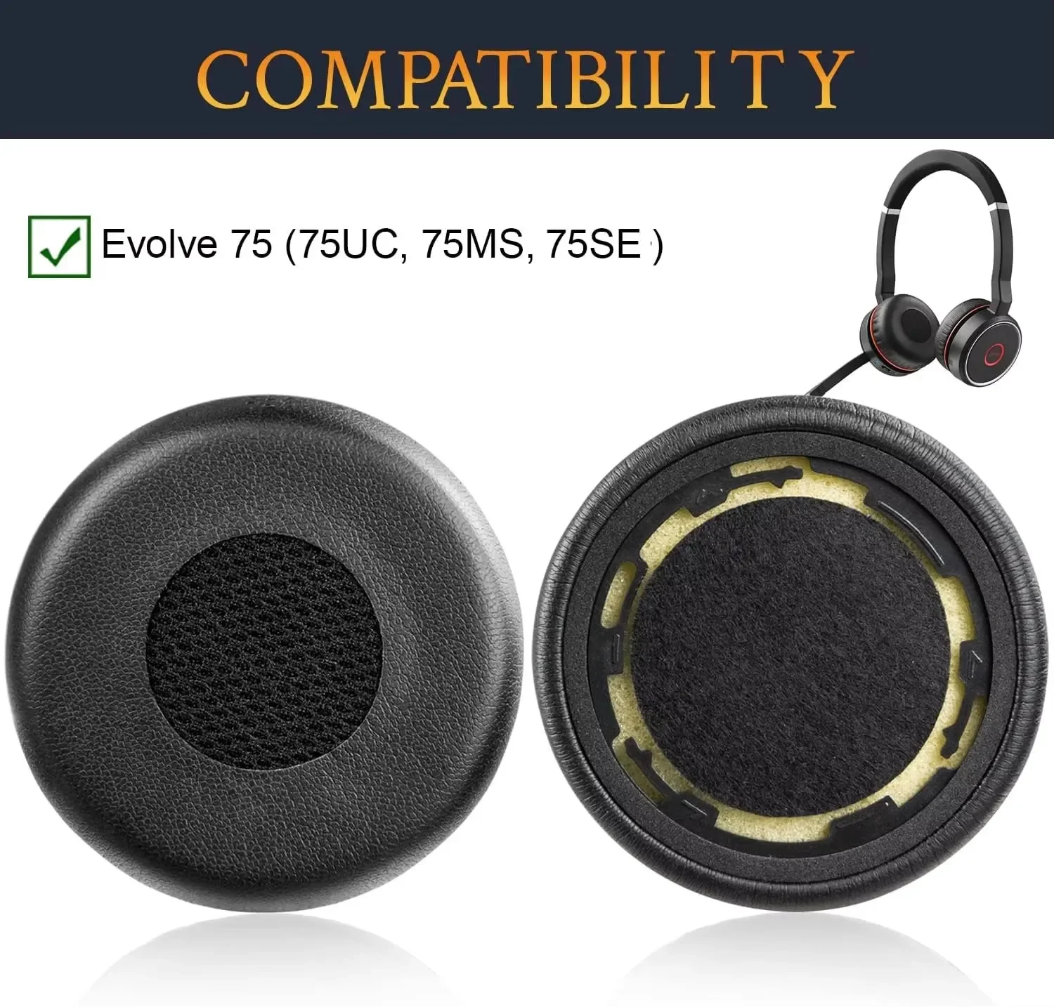 Headphone Earpads for Jabra Evolve 75(75UC 75MS 75SE) Stereo Headphones Replacement Ear Pads Cover Cushions Pillow Repair Parts