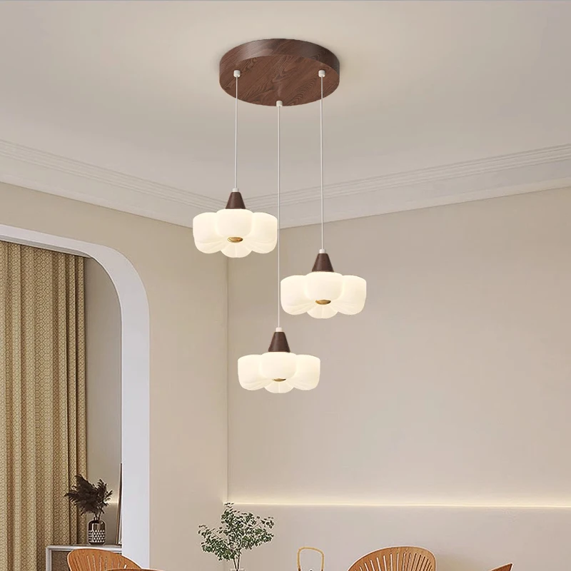 New Mid-Century Vintage Pendant Lamps Creative Flower Solid Wood Linear Eye Protection chandelier for Dining Bar Table Kitchen