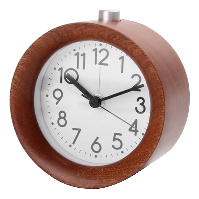 Wooden Clock Snooze Bedside Kids Alarm Clock Circular Needle Backlight Desktop Clock Silent Wood With Desk Lamp