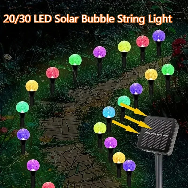 20 LED/30 LED 屋外バブルボール芝生ライト 8モード防水ソーラーパスウェイストリングライト パティオガーデン芝生キャンプ装飾用