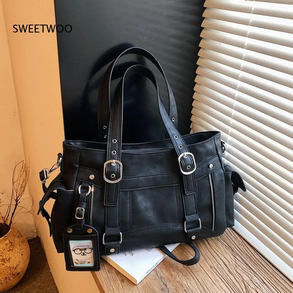 

Y2K Faux Leather Handbag Multi-Pocket Tote Bag with Card Holder Charm Crossbody Shoulder Bag for Women 2026 New