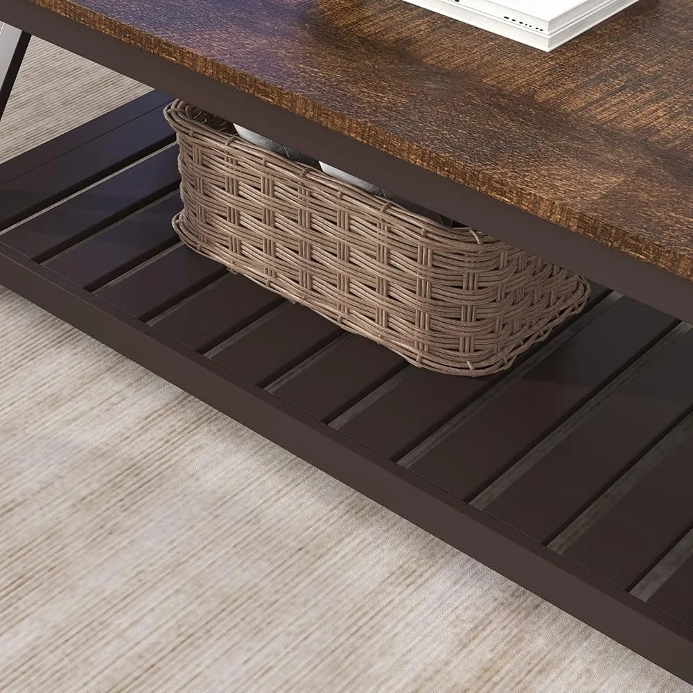 Farmhouse Coffee Table Rustic Vintage A-Frame Living Room Table with Shelf Easy Assembly Sturdy MDF Home Furniture Decor