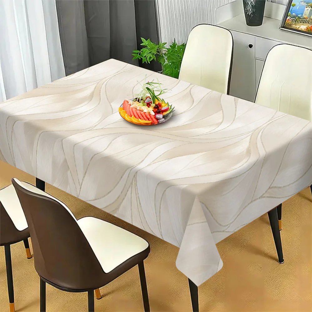 VIKAMA 1 Stück Luxuriöse Hellbeige Wellen-Tischdecke, Tischdecke für Wohnzimmer und Esszimmer, Tischdecke für Picknicks und Partys