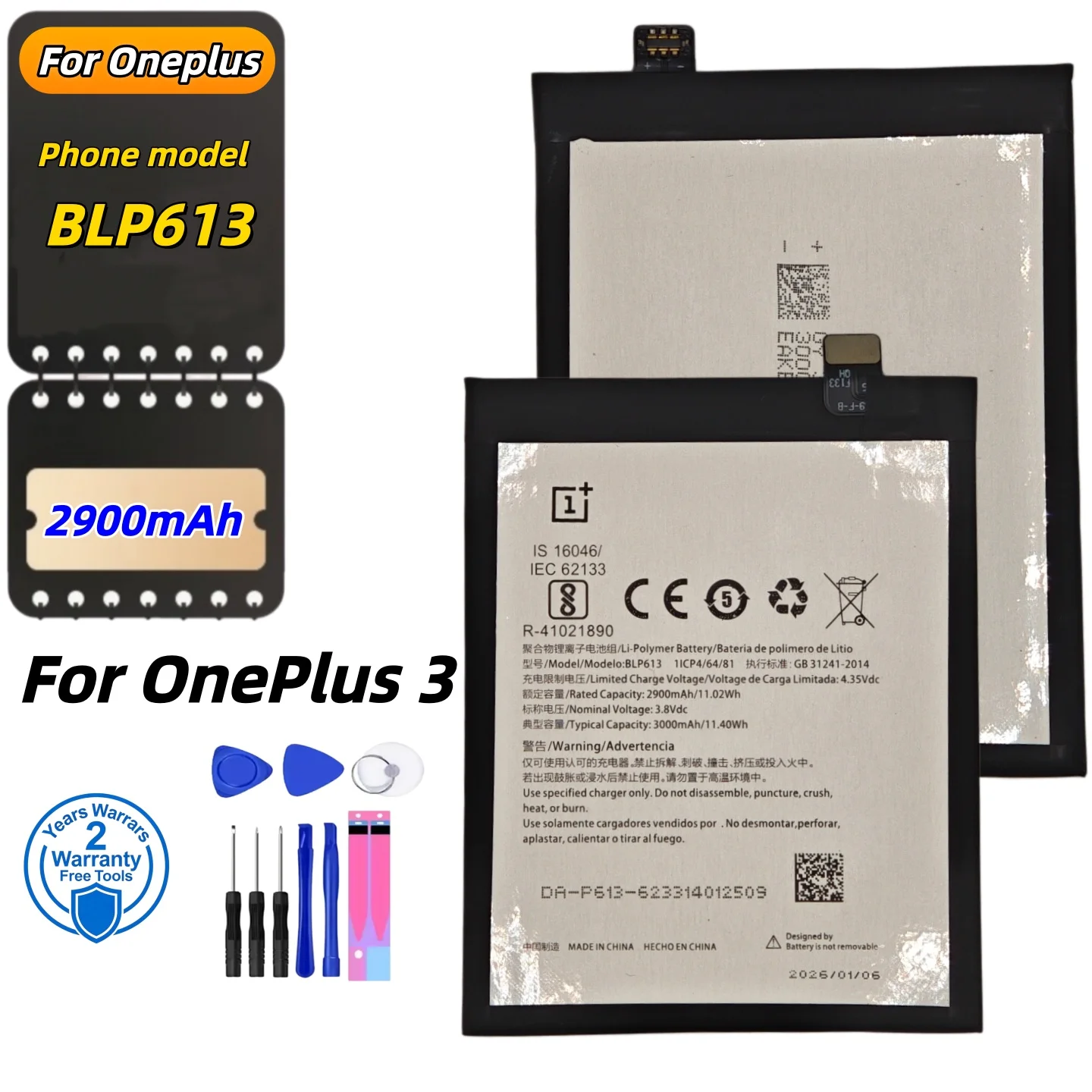 Latest Production Date High Quality Battery 3000mAh BLP613 For OnePlus 3 A3001 Battery + Free Tools