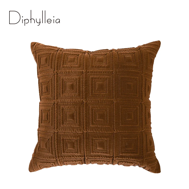 Diphylleia Modern Decorative Cushion Cover Delicate Geometric Quilting Embroidery Stereoscopic Throw Pillow Case In Burnt Orange