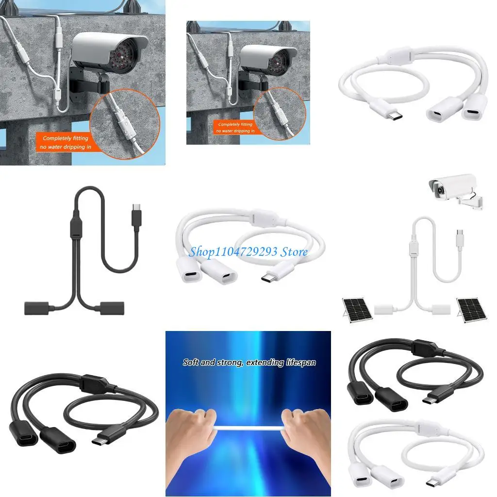Y2GD Type C Splitter Charging Cable For Solar Security Camera Power Cord 5V/0.5A/1A/2A Power Supply 480Mbps Data Transfer