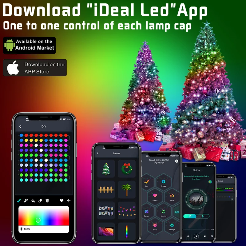 RGBIC Christmas Fairy Lights Bluetooth Light USB 5M/20M Waterproof Garland LED String Light Christmas Tree Light Decor Navidad