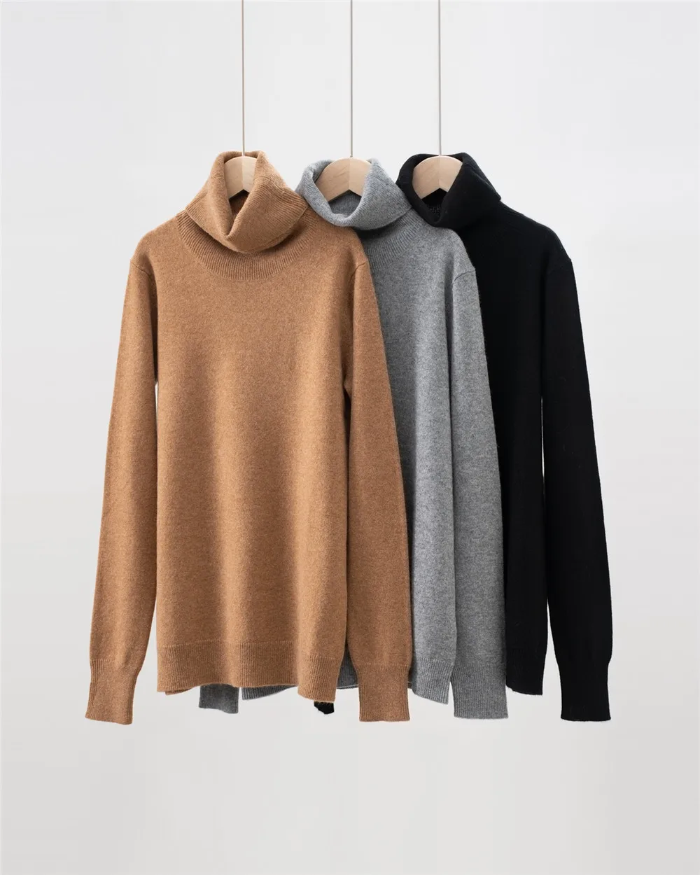 

Женский осенне-зимний вязаный свободный однотонный пуловер из 100% чистого кашемира с высоким воротом