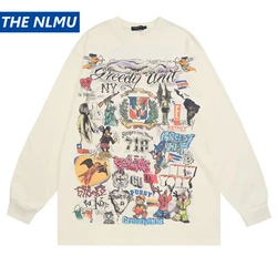 Men Long Sleeve T Shirts Streetwear Creative Graphic Printed Tshirt Y2K Harajuku Punk Cotton Loose Tees Tops